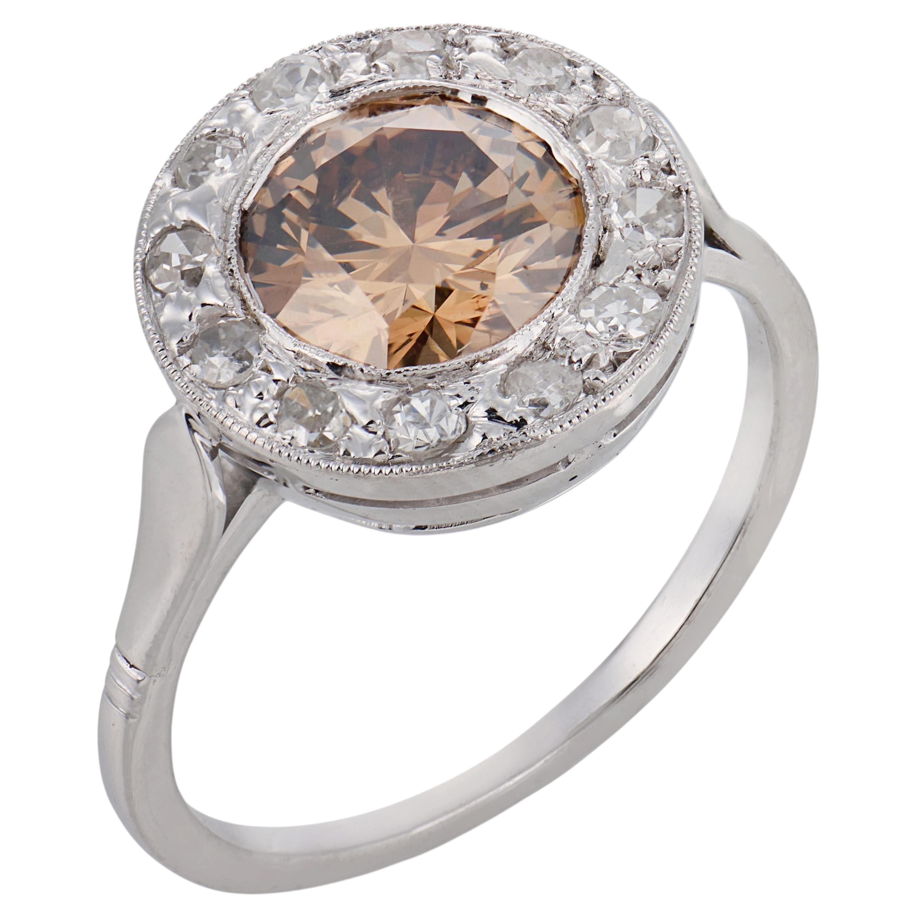 French Art Deco GIA 1.53 carat diamond 18k white gold engagement ring