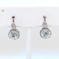 French Art Deco GIA 2.05 Carat Old European Cut Diamonds 18K Gold Drop Earrings