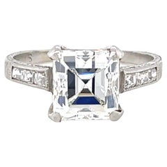 French Art Deco GIA 2.12 Carat Emerald Cut Diamond Platinum Engagement Ring