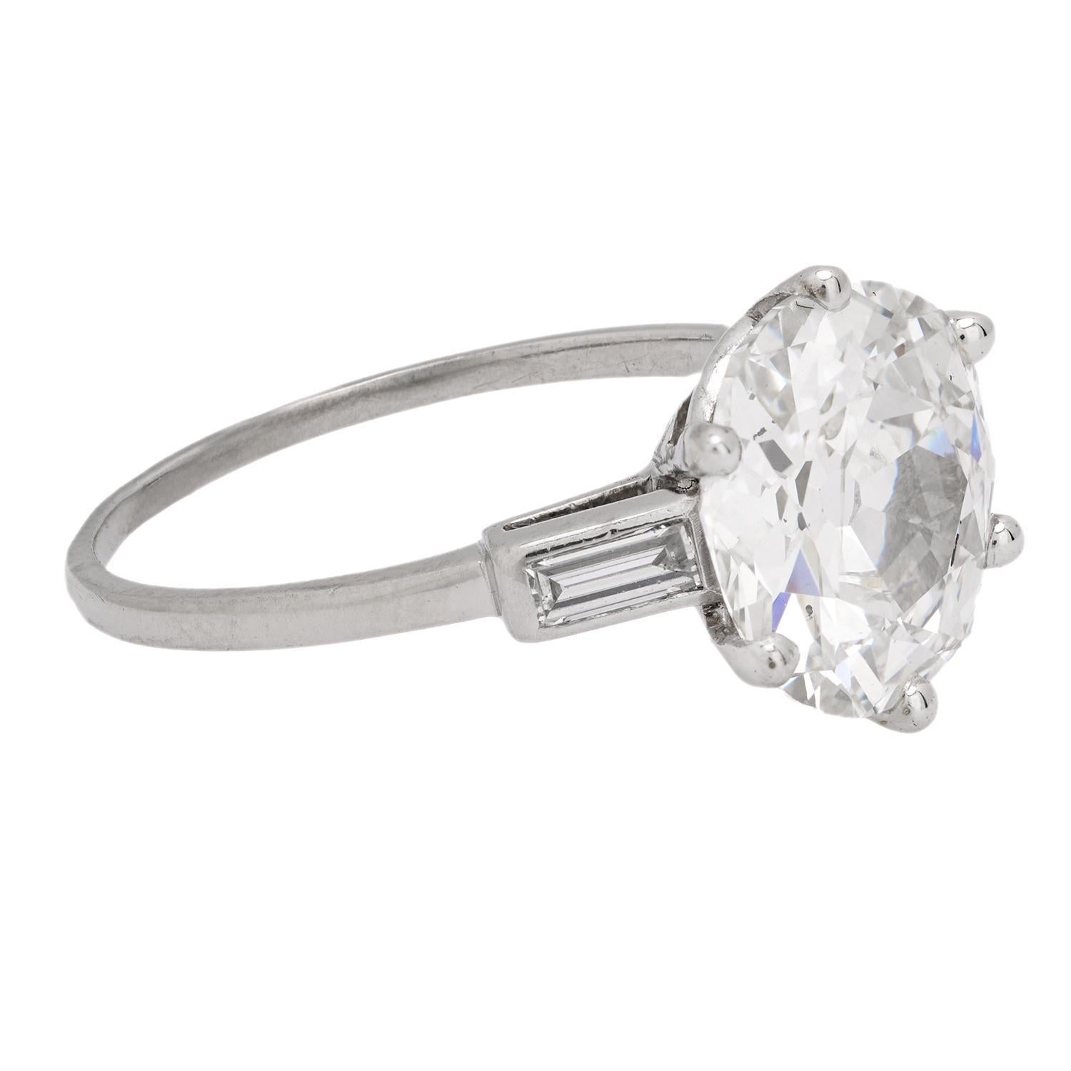  Bague de fiançailles Art déco française en platine avec diamant taille européenne ancienne de 3,62 carats certifié GIA Pour femmes 