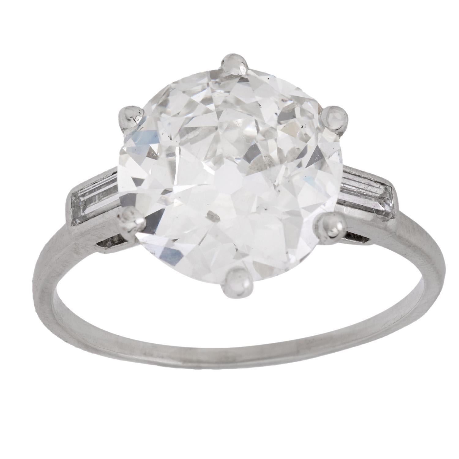 French Art Deco GIA 3.62 carat old European cut diamond platinum engagement ring