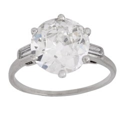 Bague de fiançailles Art déco française en platine avec diamant taille européenne ancienne de 3,62 carats certifié GIA