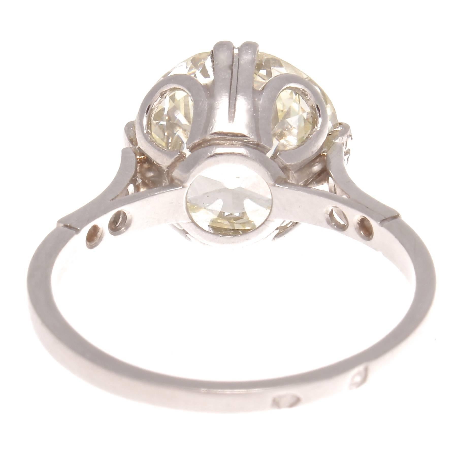 Women's French Art Deco GIA 4.10 Carat Old European Cut Diamond Platinum Engagement Ring