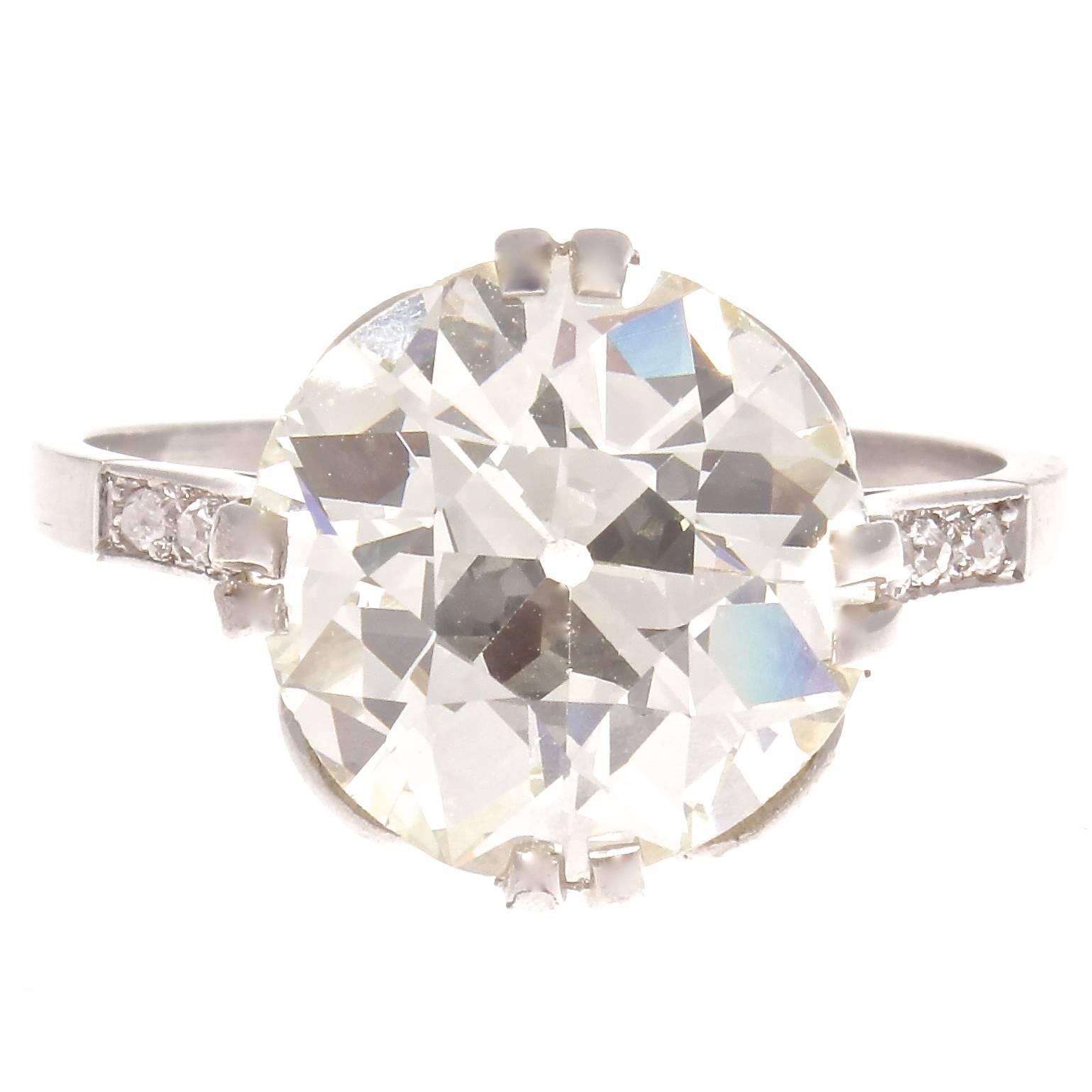 French Art Deco GIA 4.10 Carat Old European Cut Diamond Platinum Engagement Ring