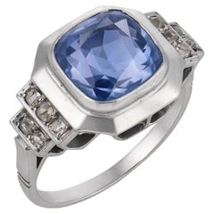 French Art Deco GIA 4.50 carat Ceylon no heat sapphire diamond platinum ring