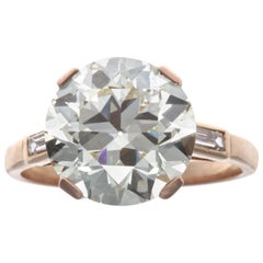French Art Deco GIA 4.59 Carat Old European Cut Diamond Gold Ring