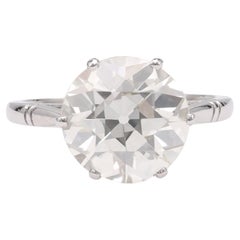 French Art Deco GIA 4.93 Carat Old European Cut Diamond Platinum Engagement Ring