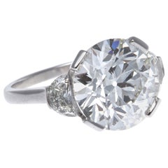 French Art Deco GIA 5.50 Carat Old European Cut Diamond Platinum Ring