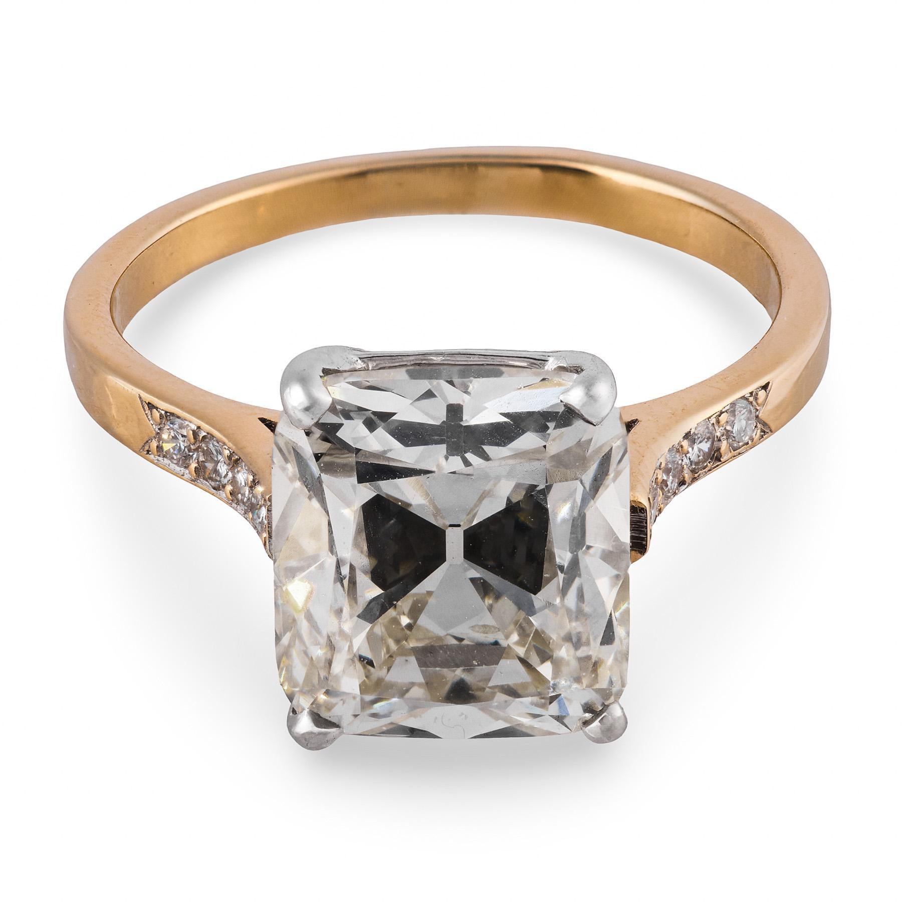 Taille vieille mine Bague de fiançailles Art déco français GIA 5,62 carats diamant taille ancienne en vente