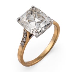 French Art Deco GIA 5.62 carat old mine cut diamond engagement ring