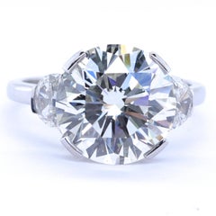 French Art Deco GIA 6.07 Carat Brilliant Cut Diamond Platinum Ring