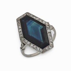 French Art Deco GIA 7 carat no heat sapphire diamond platinum cocktail ring