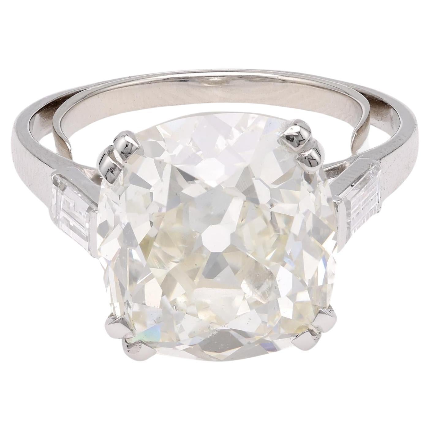 French Art Deco GIA 7.60 Carat Old Mine Cut Diamond Platinum Ring