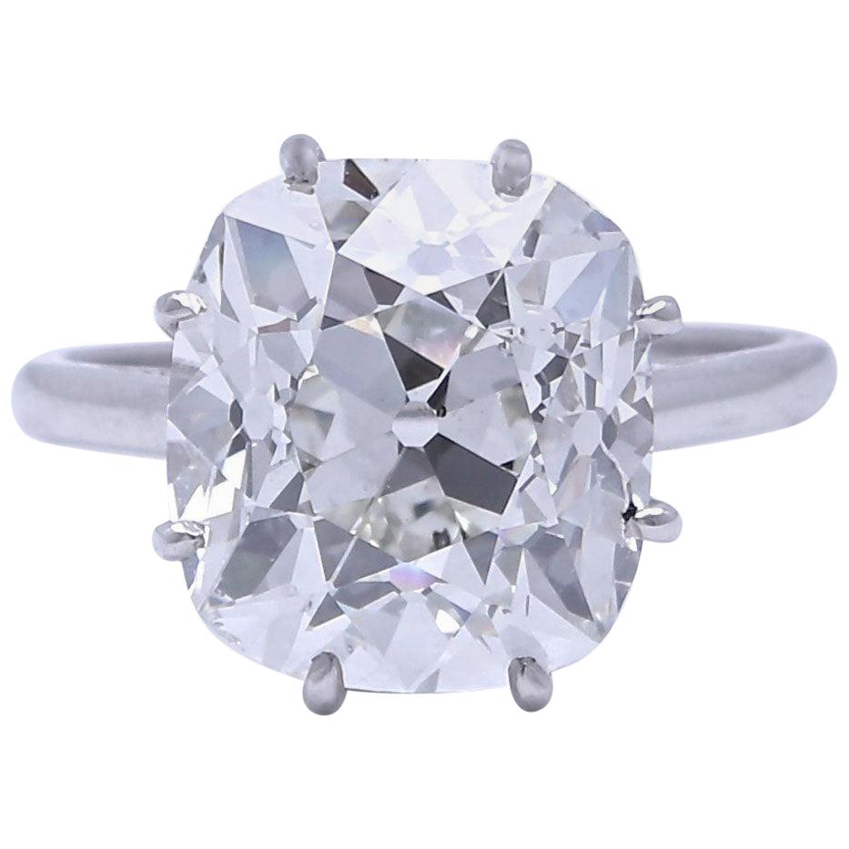 French Art Deco GIA Certified 6.33 Carat Old Mine Cut Diamond Platinum Ring