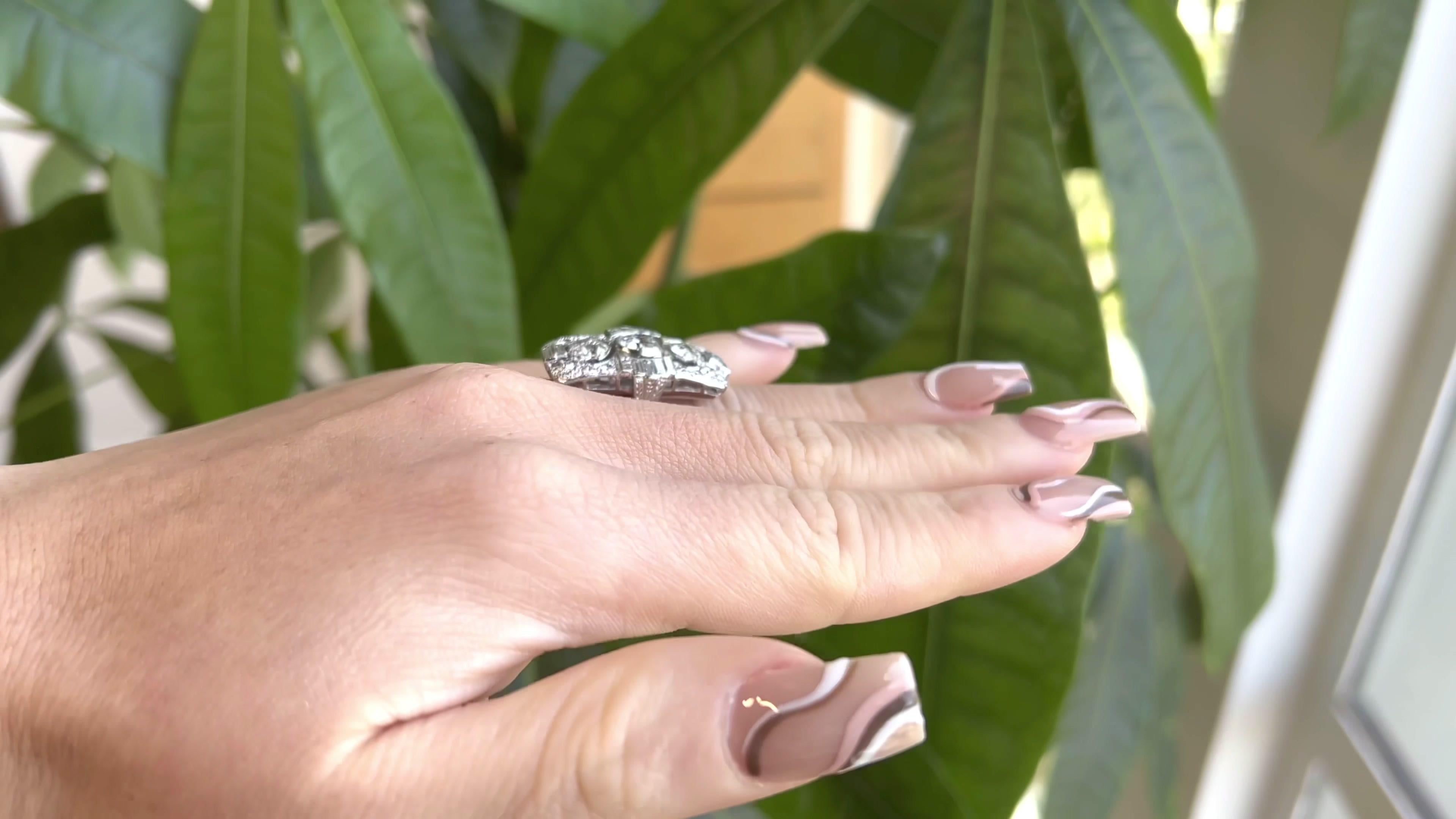 French Art Deco GIA Diamond Platinum Cocktail Ring In Excellent Condition In Beverly Hills, CA