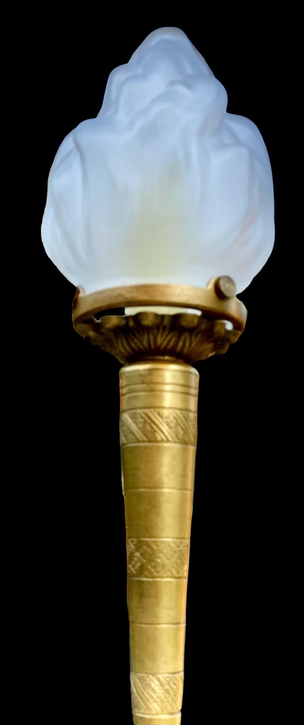 Mid-20th Century French Art Deco Gilded Brass, Copper And Marble Candlestick Lamp