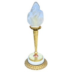 French Art Deco Gilded Brass, Copper And Marble Candlestick Lamp