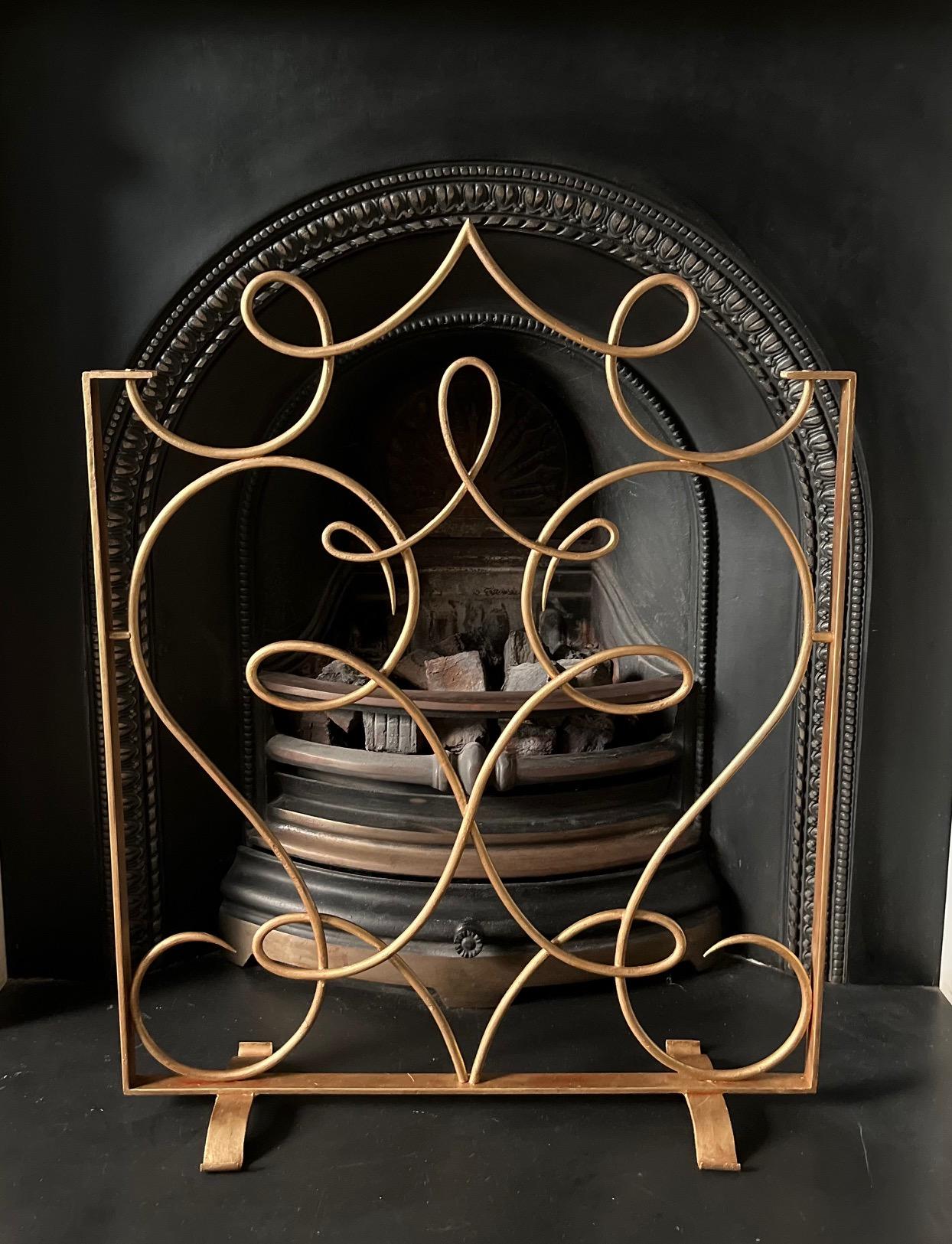 Brushed French Art Deco Gilded Iron Fire Screen By Rene Prou