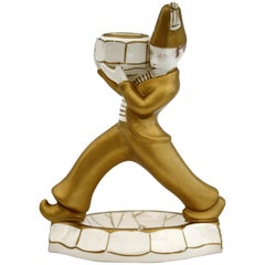 French Art Deco Gilded Pottery Figural Candlestick, circa 1930