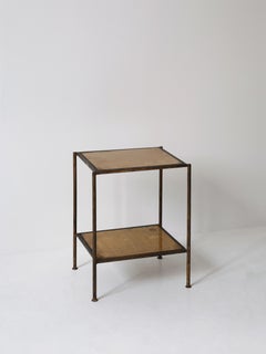 French Art Deco Gilt and Wrought Iron Verre Eglomisé Side Table