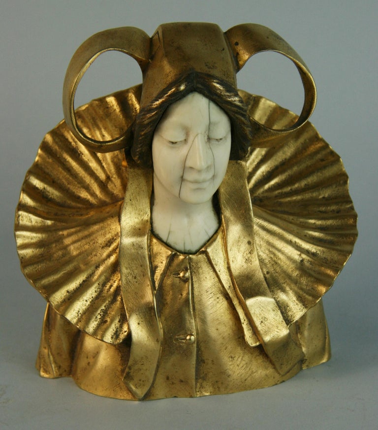 French Art Deco Gilt Brass Figural Sculpture by Louis Sosson For Sale