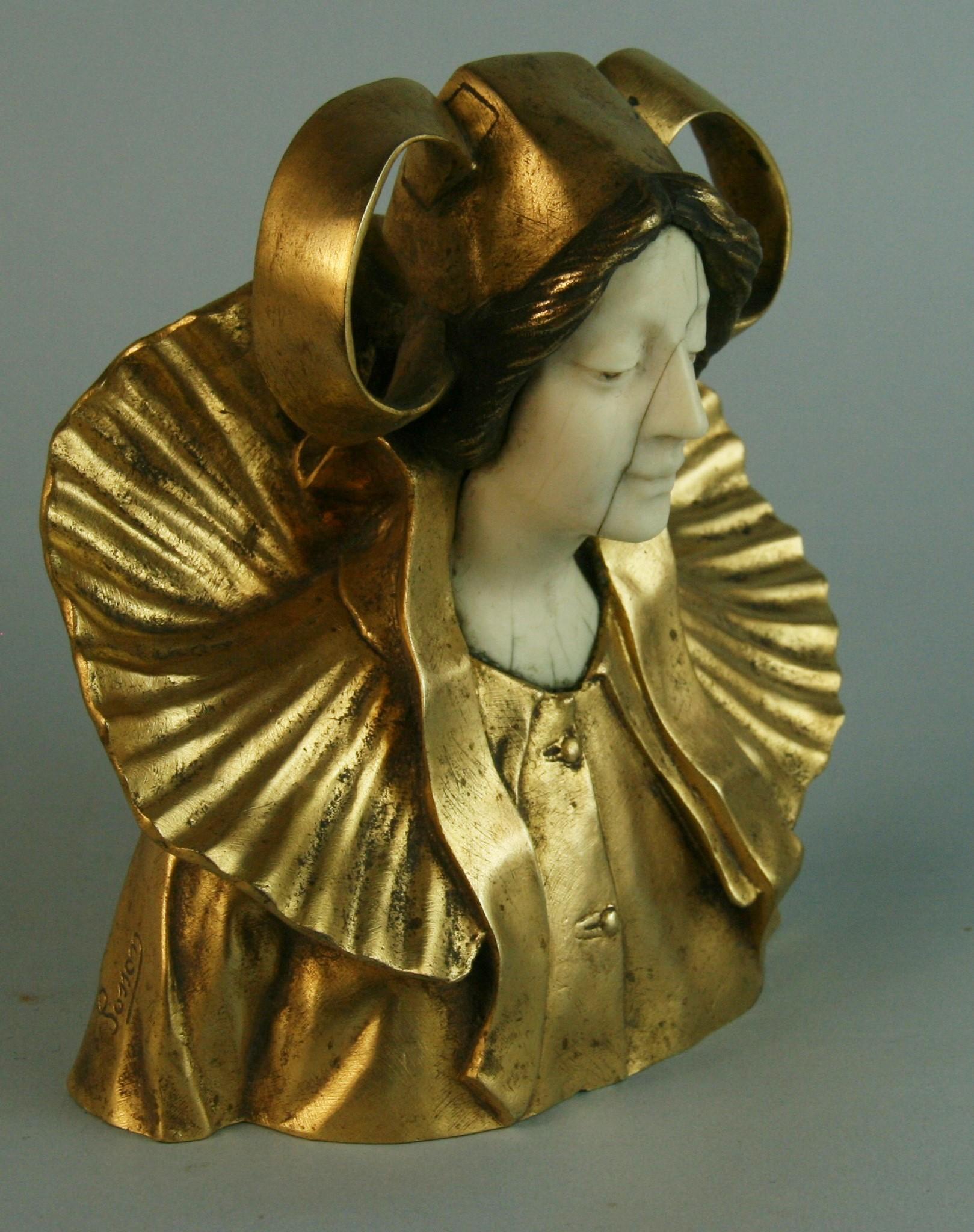 French Art Deco Gilt Brass Figural Sculpture by  Louis Sosson In Good Condition For Sale In Douglas Manor, NY