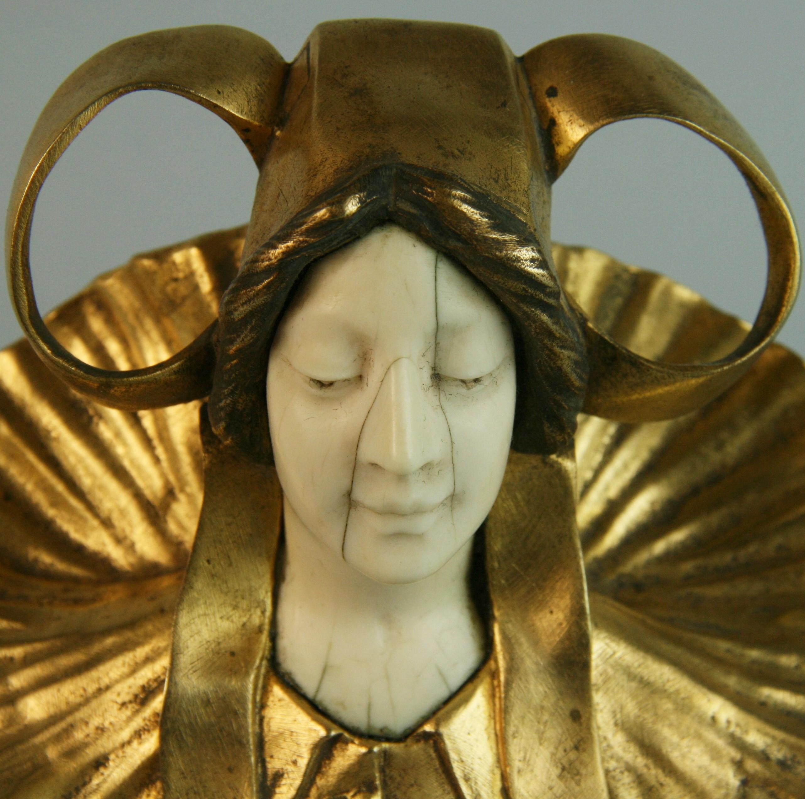 Early 20th Century French Art Deco Gilt Brass Figural Sculpture by  Louis Sosson For Sale
