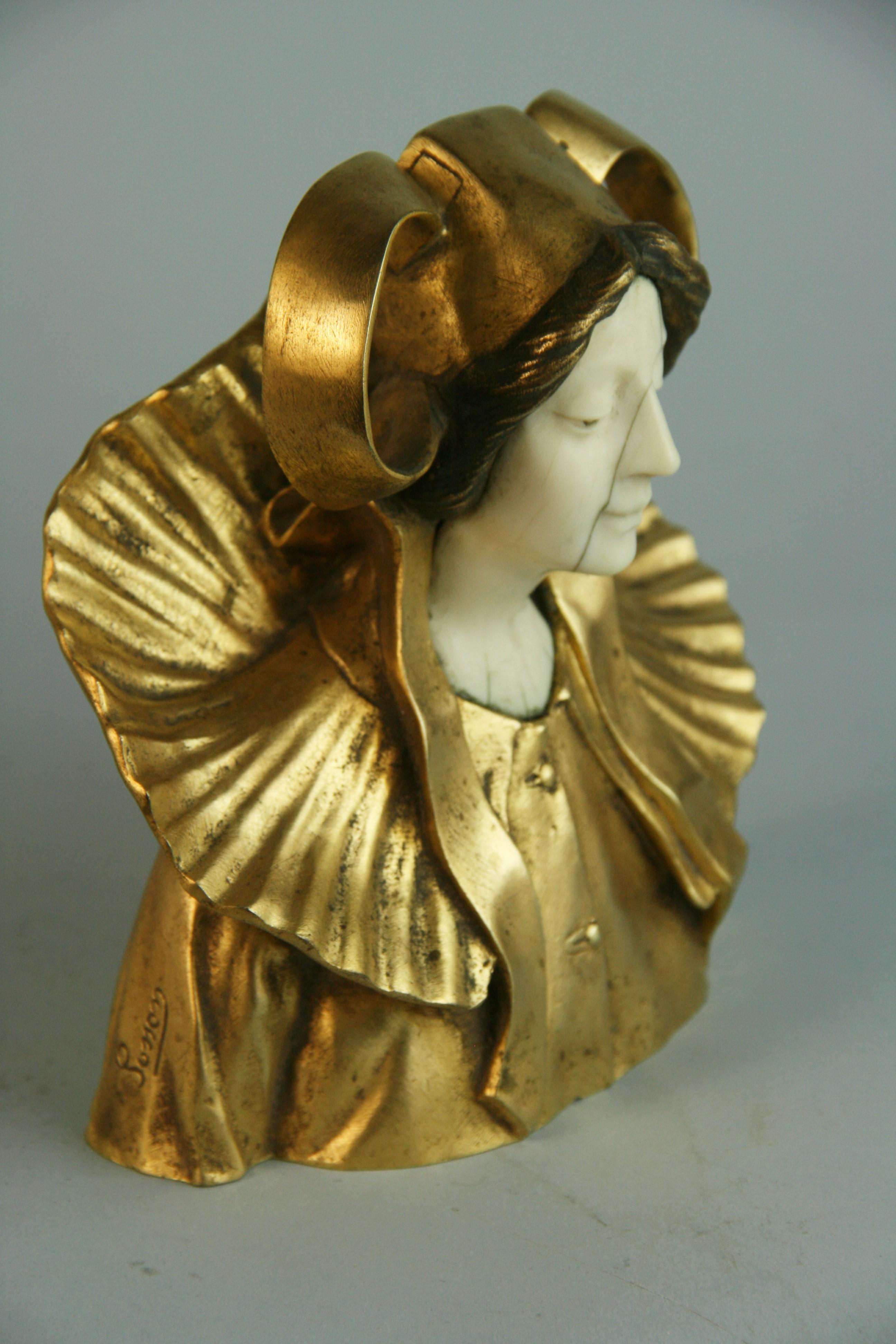 French Art Deco Gilt Brass Figural Sculpture by  Louis Sosson For Sale 4