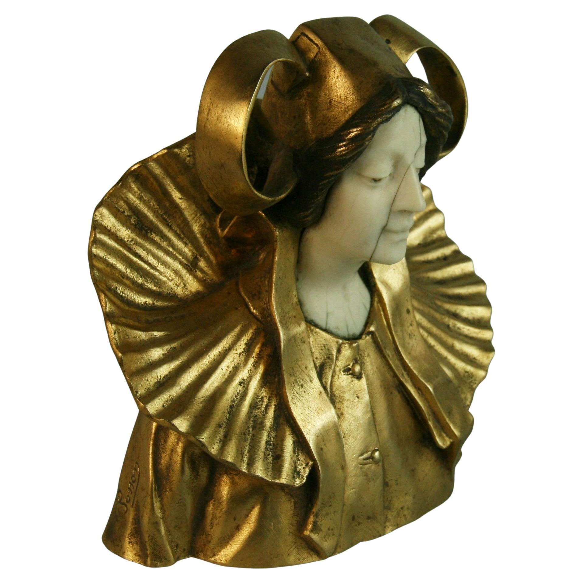 French Art Deco Gilt Brass Figural Sculpture by  Louis Sosson For Sale