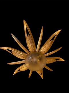 Lampada da incasso Art Deco francese in bronzo dorato e vetro originale a raggiera a stella