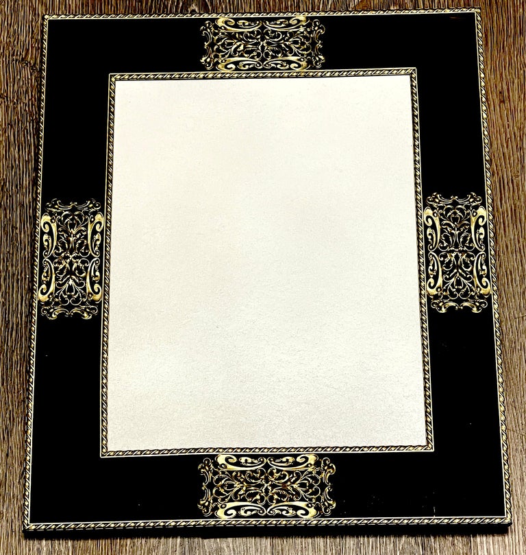 French Art Deco Gilt Bronze & Black Enameled Glass Picture Frame For Sale 3