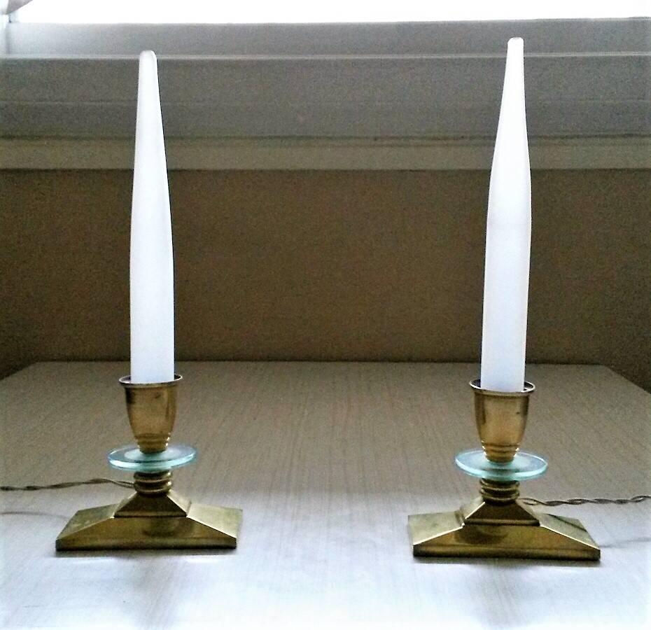 French Art Deco Gilt Bronze Candlestick Style Table Lamps In Excellent Condition For Sale In Paris, FR