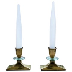 French Art Deco Gilt Bronze Candlestick Style Table Lamps