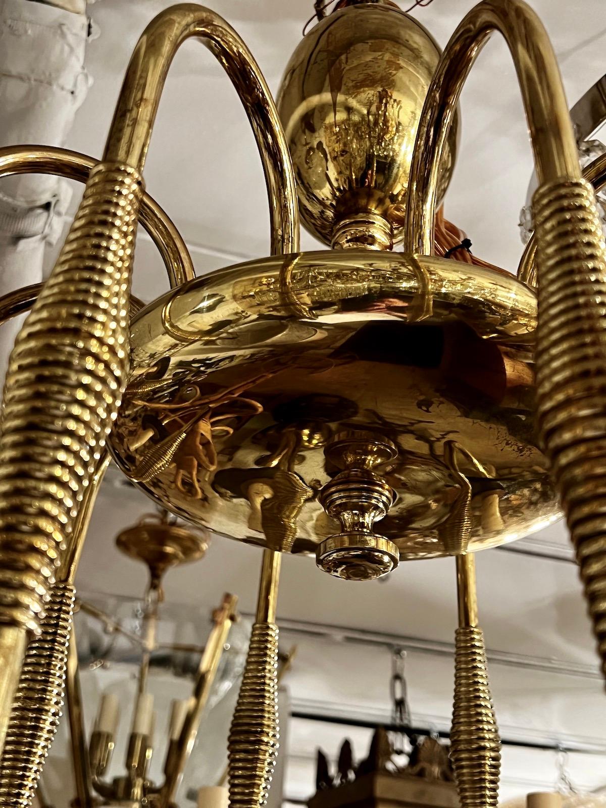 French Art Deco Gilt Bronze Chandelier In Good Condition In New York, NY