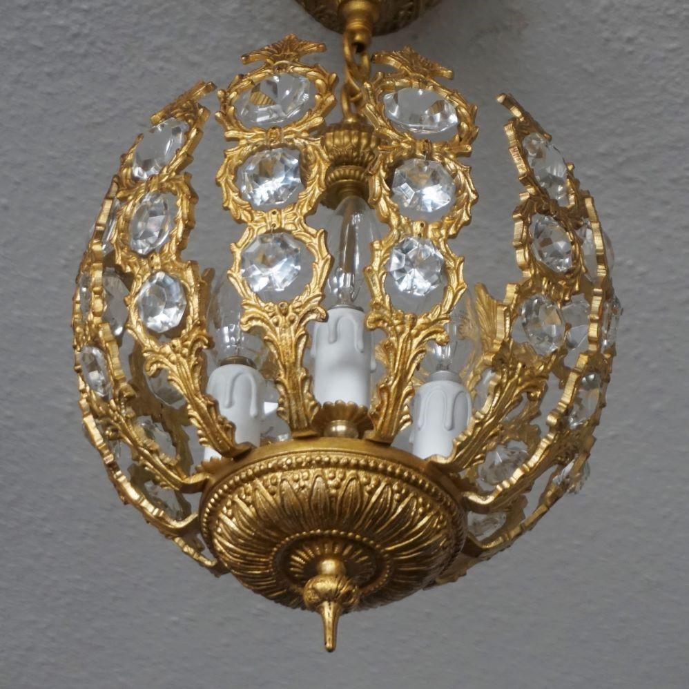 French Art Deco Gilt Bronze Crystal Four-Light Chandelier or Lantern, 1920-1929 In Good Condition In Frankfurt am Main, DE