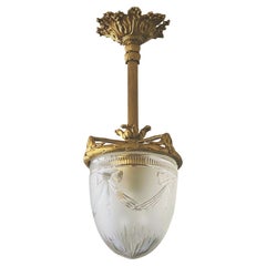 Antique French Art Deco Gilt Bronze Cut Crystal Chandelie or Flush Mount, 1920-1929