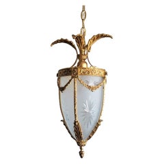 French Art Deco Gilt Bronze Cut Fronted Glass Lantern