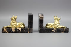 French Art Deco Gilt Bronze German Shepherd Dog and Black Marble Bookends