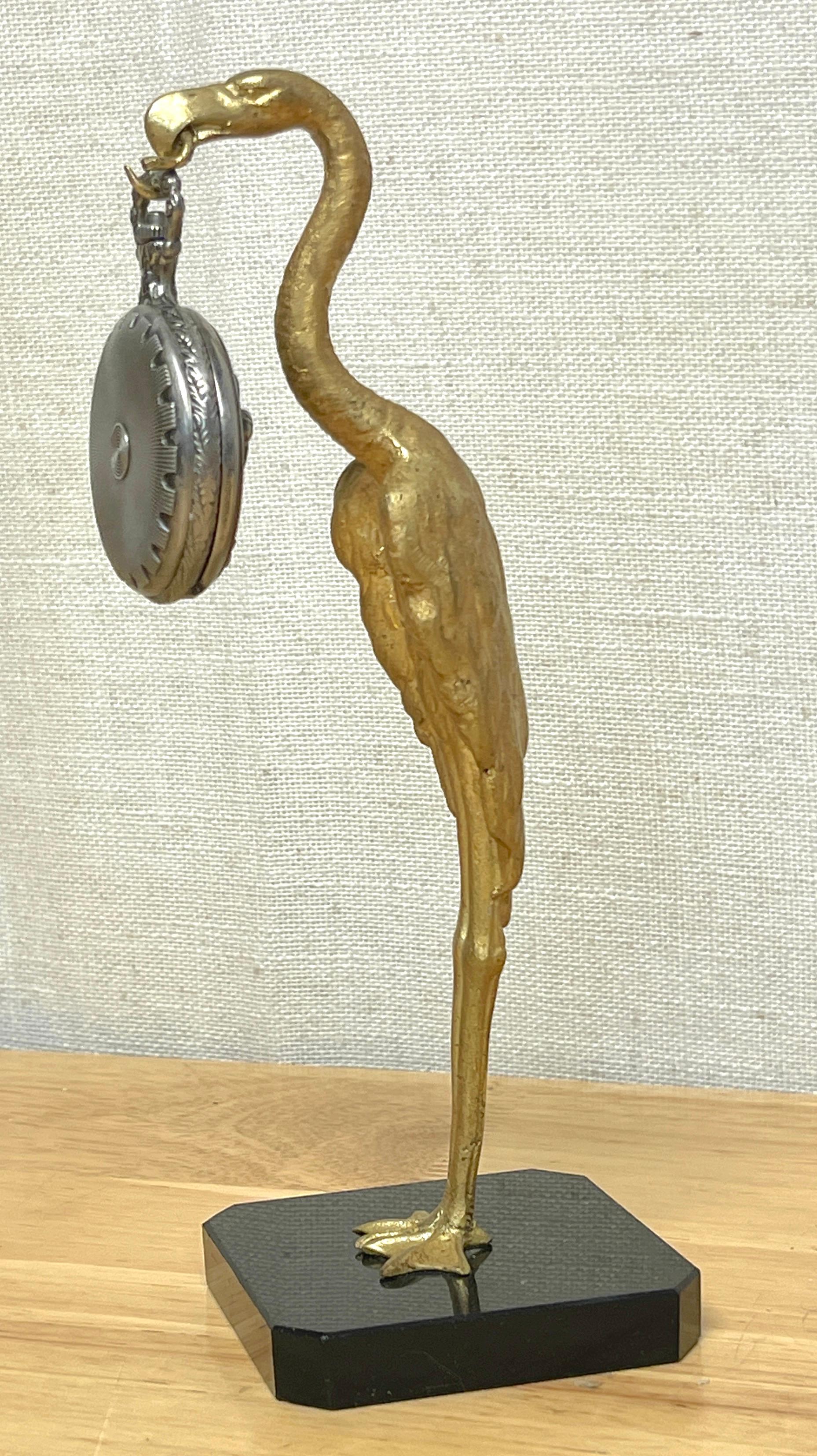 French Art Deco Gilt Bronze Standing Bird & Serpent Pocket Watch Holder For Sale 1
