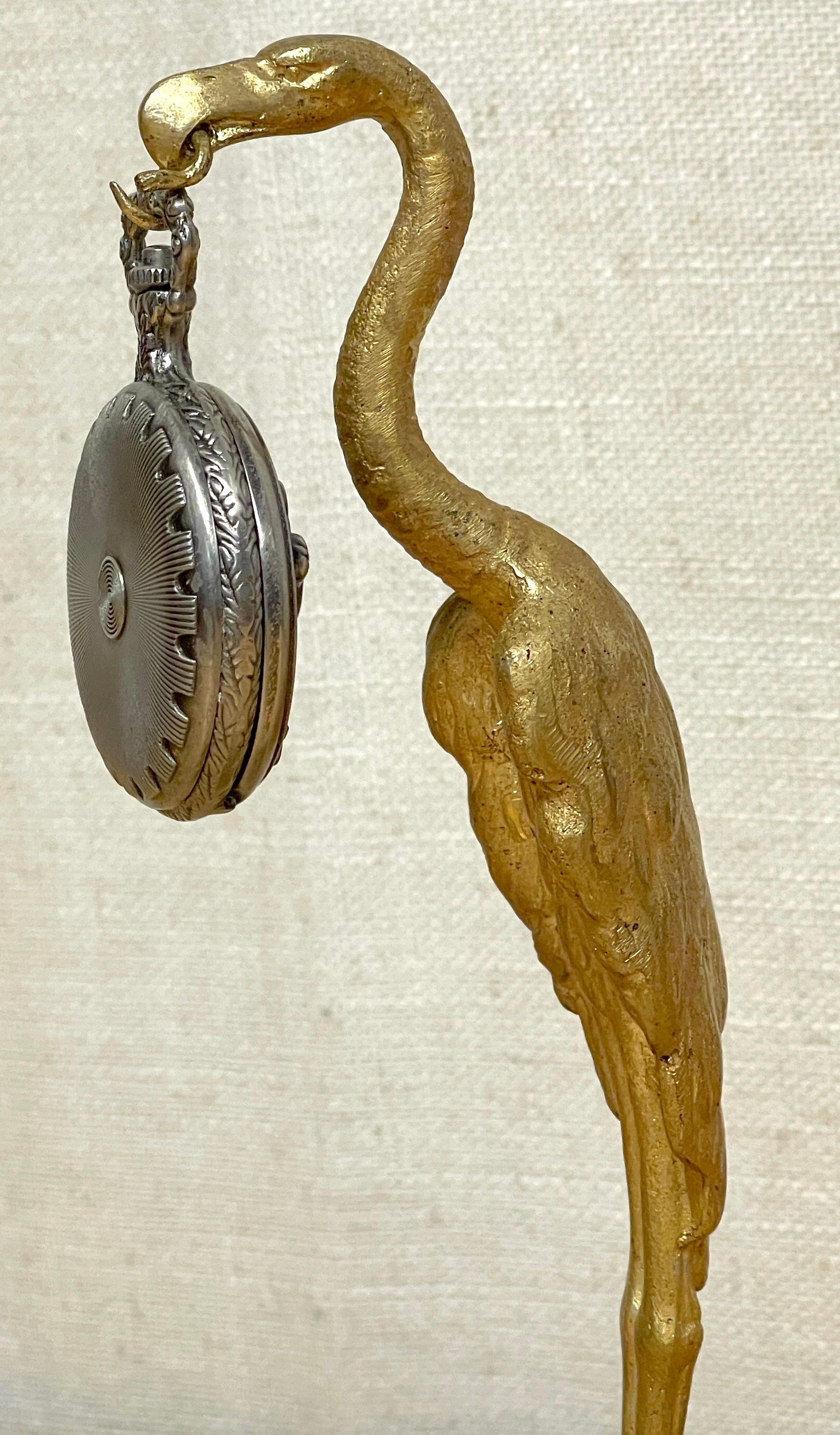 French Art Deco Gilt Bronze Standing Bird & Serpent Pocket Watch Holder For Sale 2