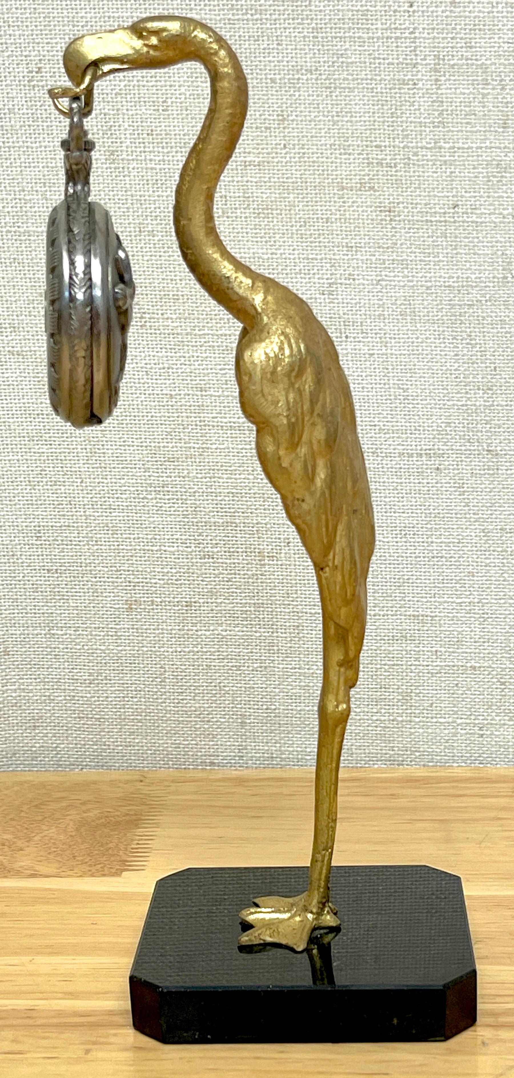 Porte-montre de poche Art déco français debout, en bronze doré, oiseau et serpent en vente 1