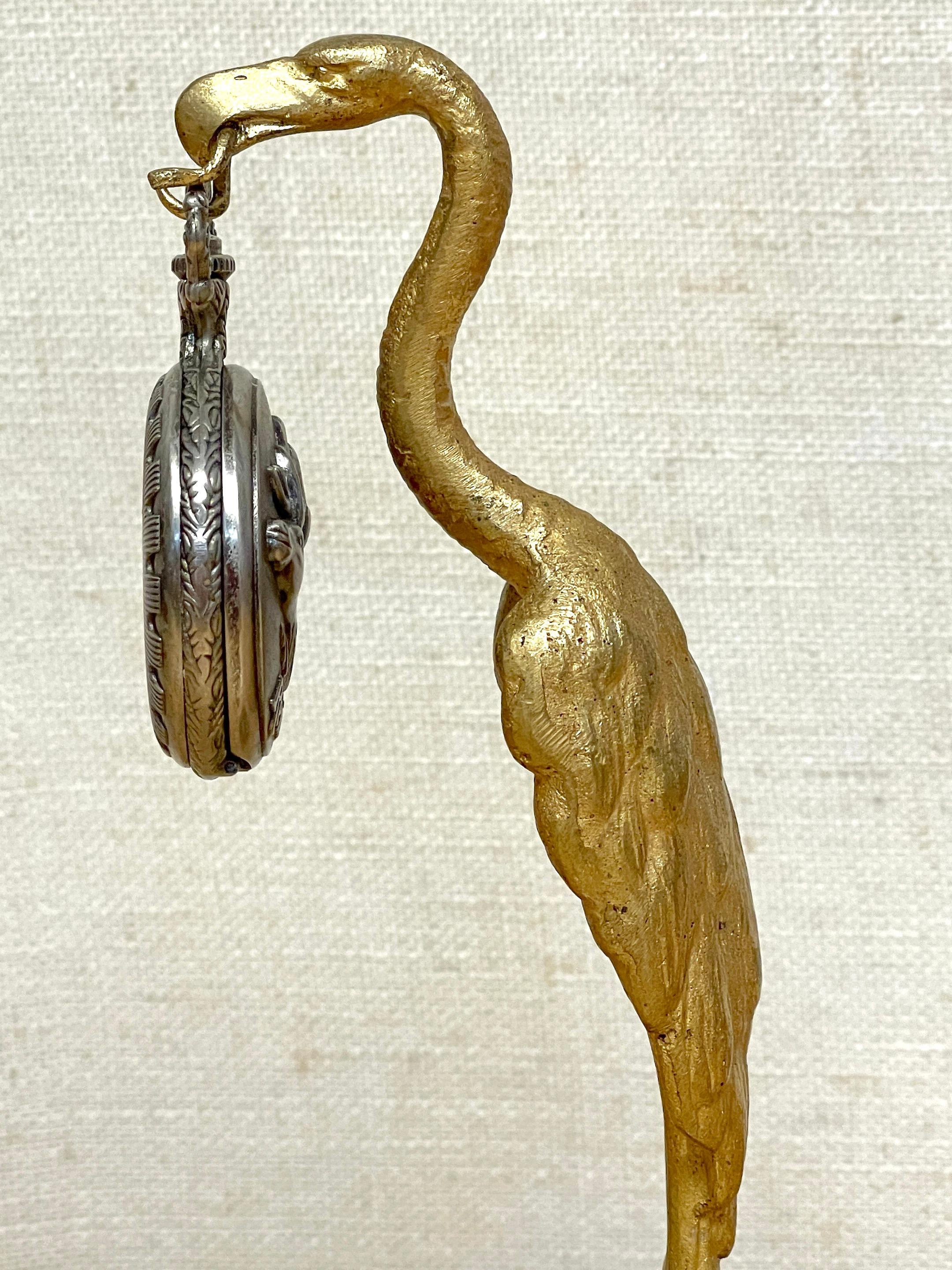French Art Deco Gilt Bronze Standing Bird & Serpent Pocket Watch Holder For Sale 4