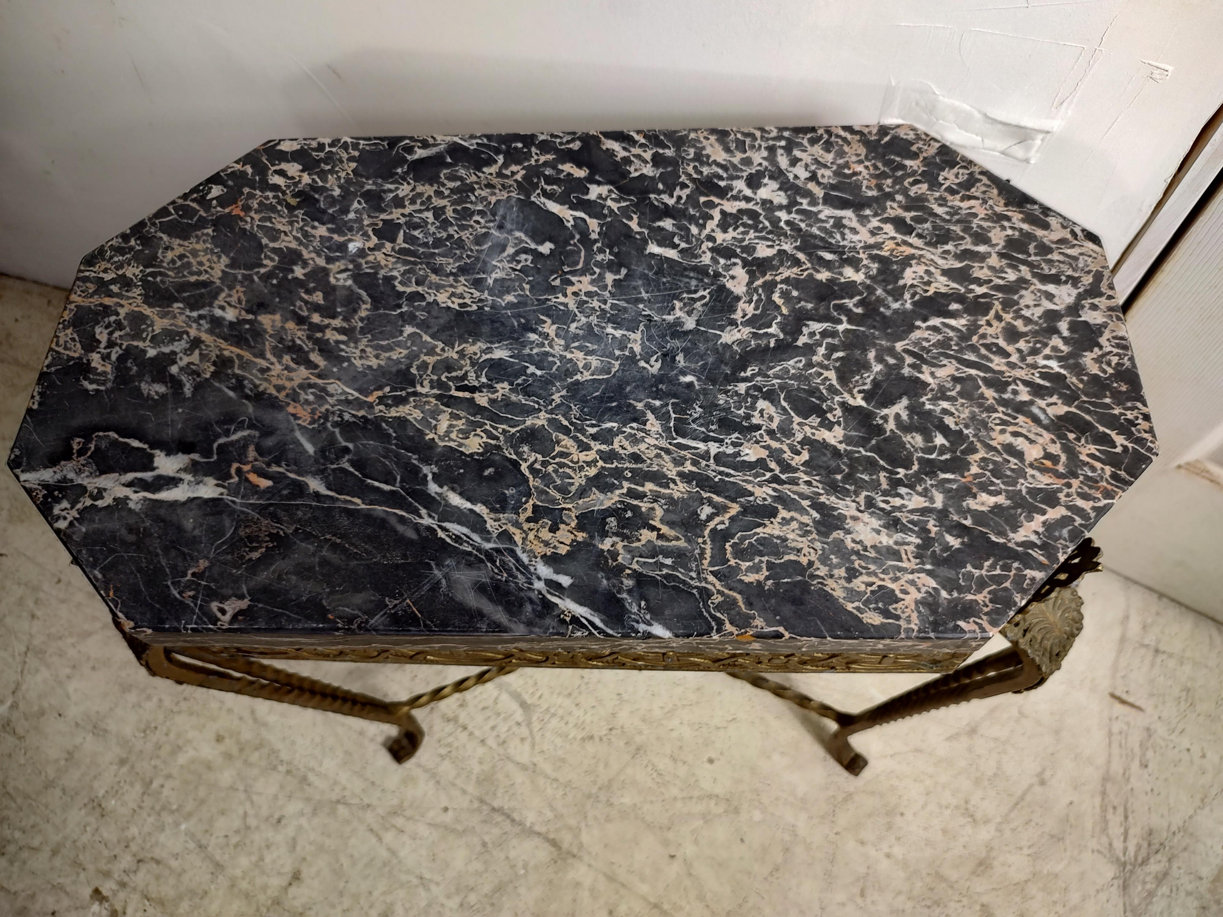 French Art Deco Gilt Iron with Marble Top Side Table For Sale 2