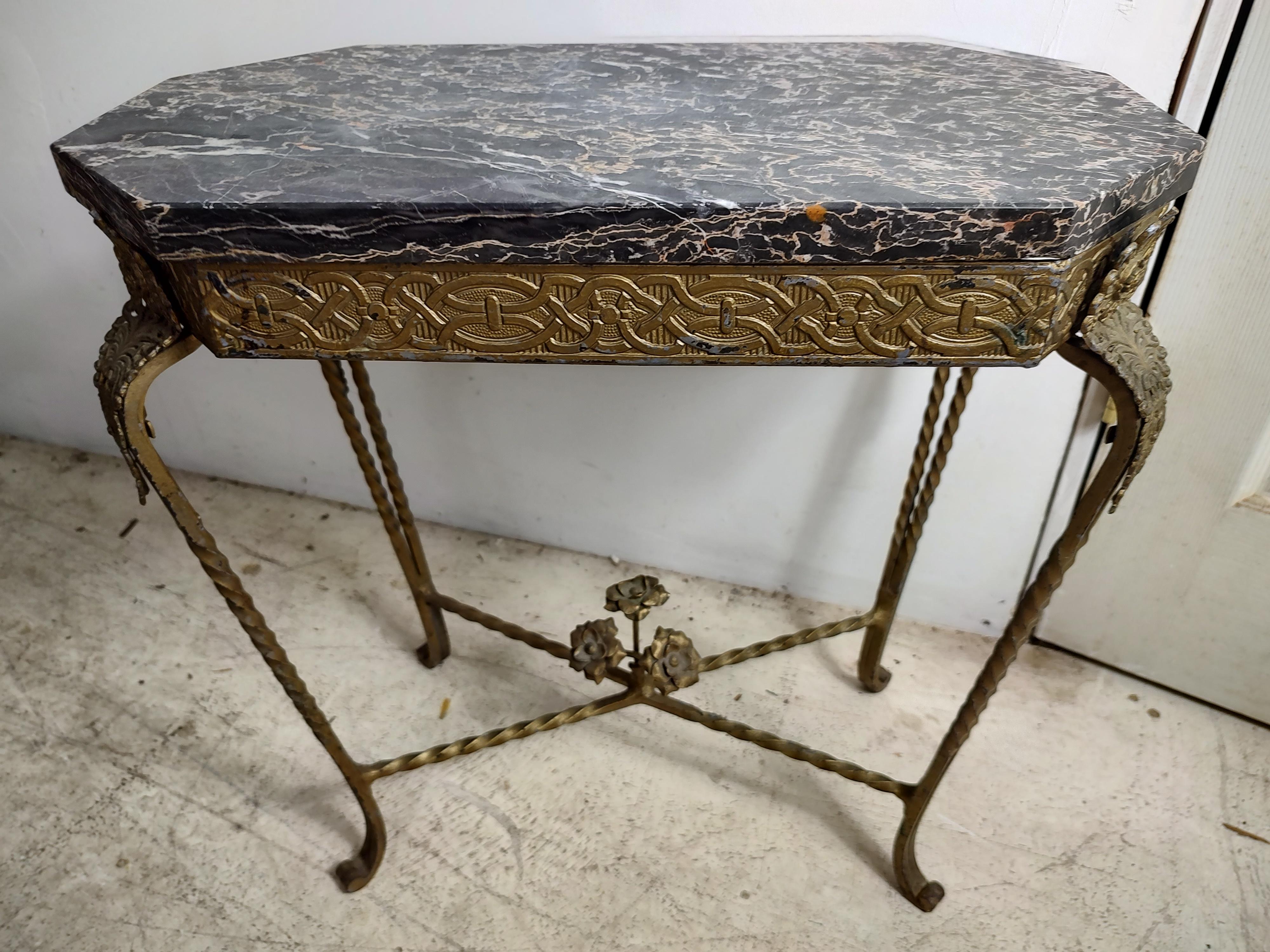 French Art Deco Gilt Iron with Marble Top Side Table For Sale 4