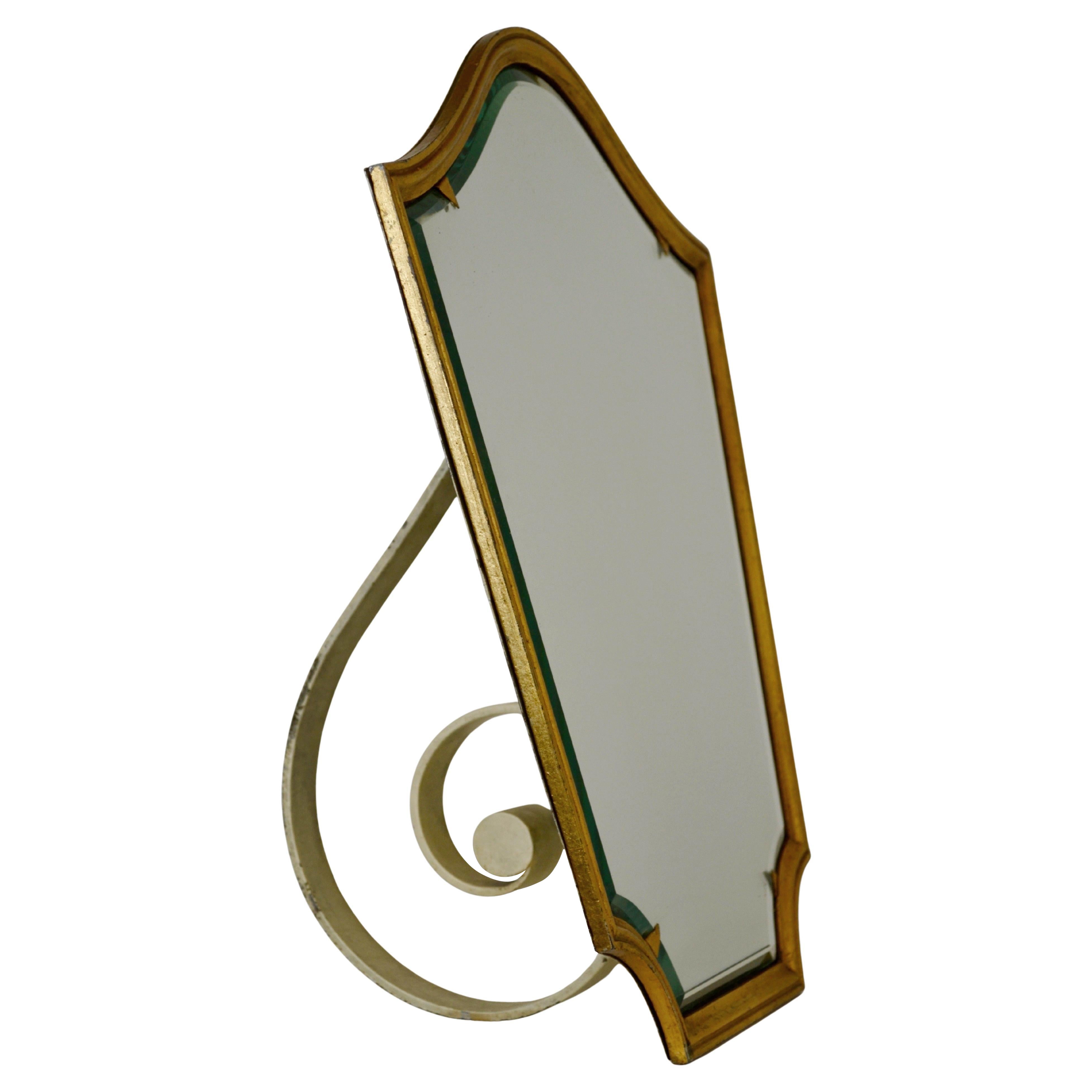 French Art Deco Gilt Metal and Wrought Iron Table Mirror, Circa 1930 For Sale