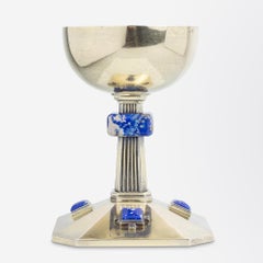 Französischer Art-Déco-Kelch aus vergoldetem Silber und Sodalith von Maurice Chéret aus Paris