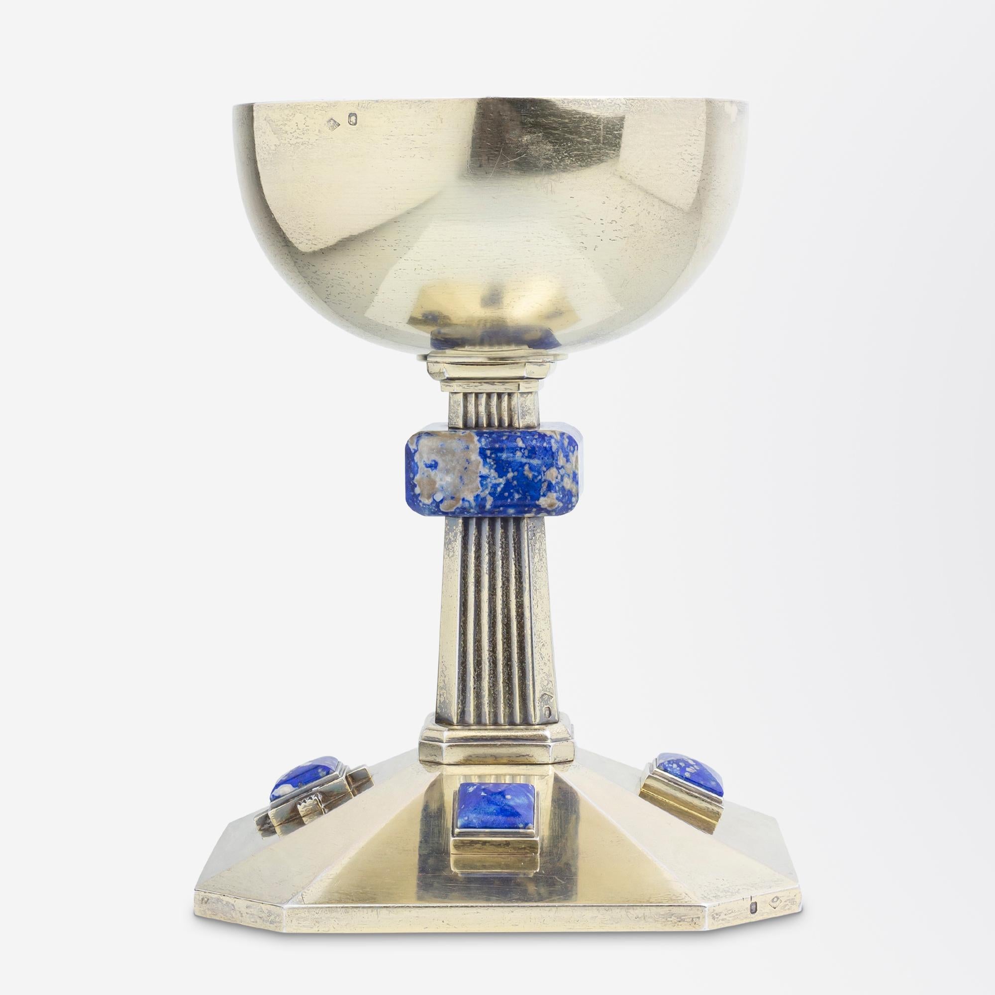 Französischer Art-Déco-Kelch aus vergoldetem Silber und Sodalith von Maurice Chéret aus Paris (Art déco)