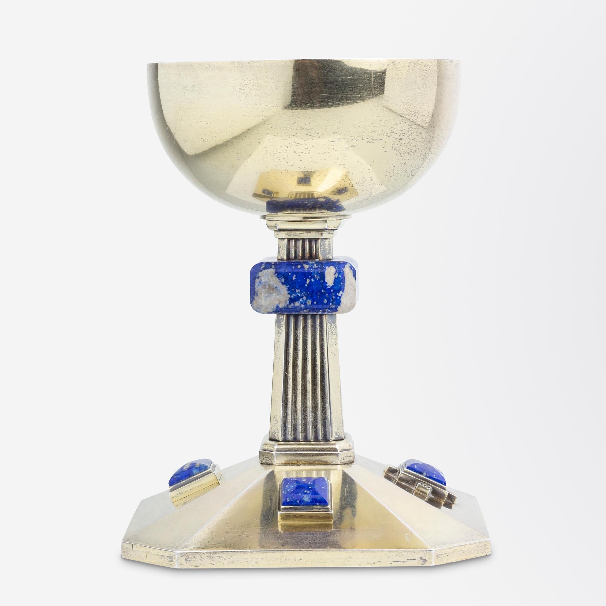 Französischer Art-Déco-Kelch aus vergoldetem Silber und Sodalith von Maurice Chéret aus Paris für Damen oder Herren