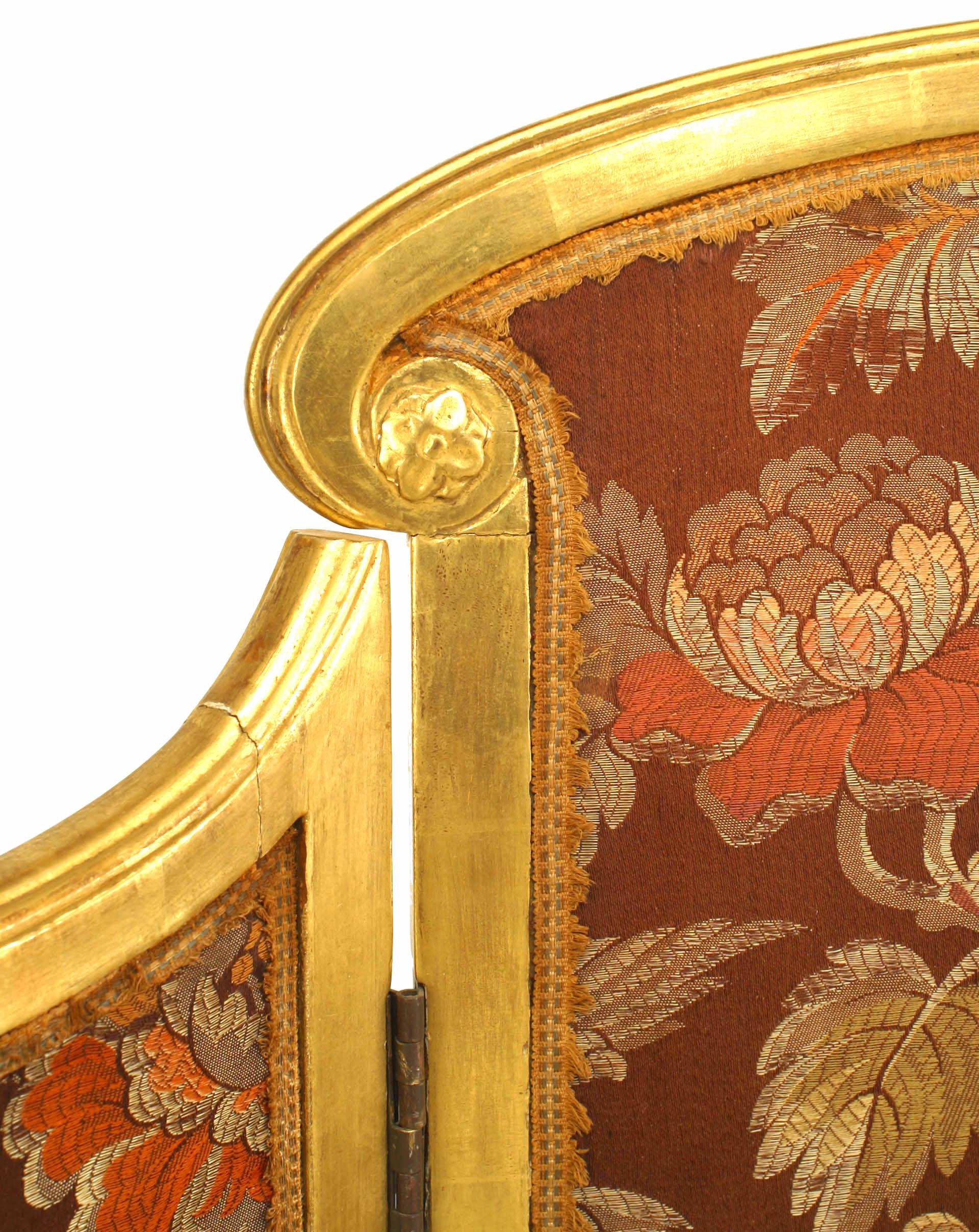 Französischer 3-facher vergoldeter Art-Déco-Raumteiler mit gepolsterten Paneelen (Art déco) im Angebot