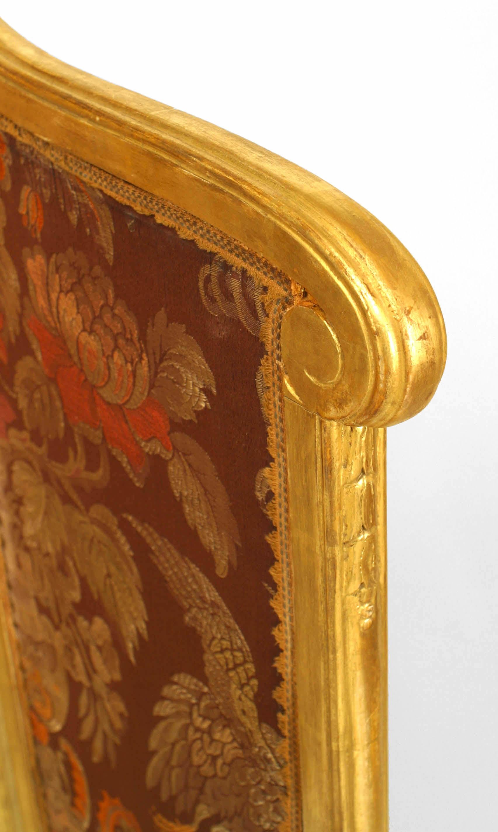 Français Paravent Art Déco français à 3 volets doré avec panneaux tapissés en vente